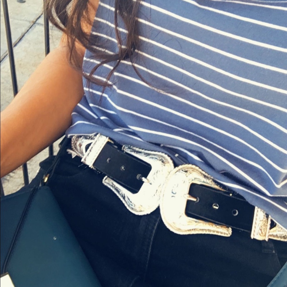 FOREVER 21 Black velvet western double buckle belt